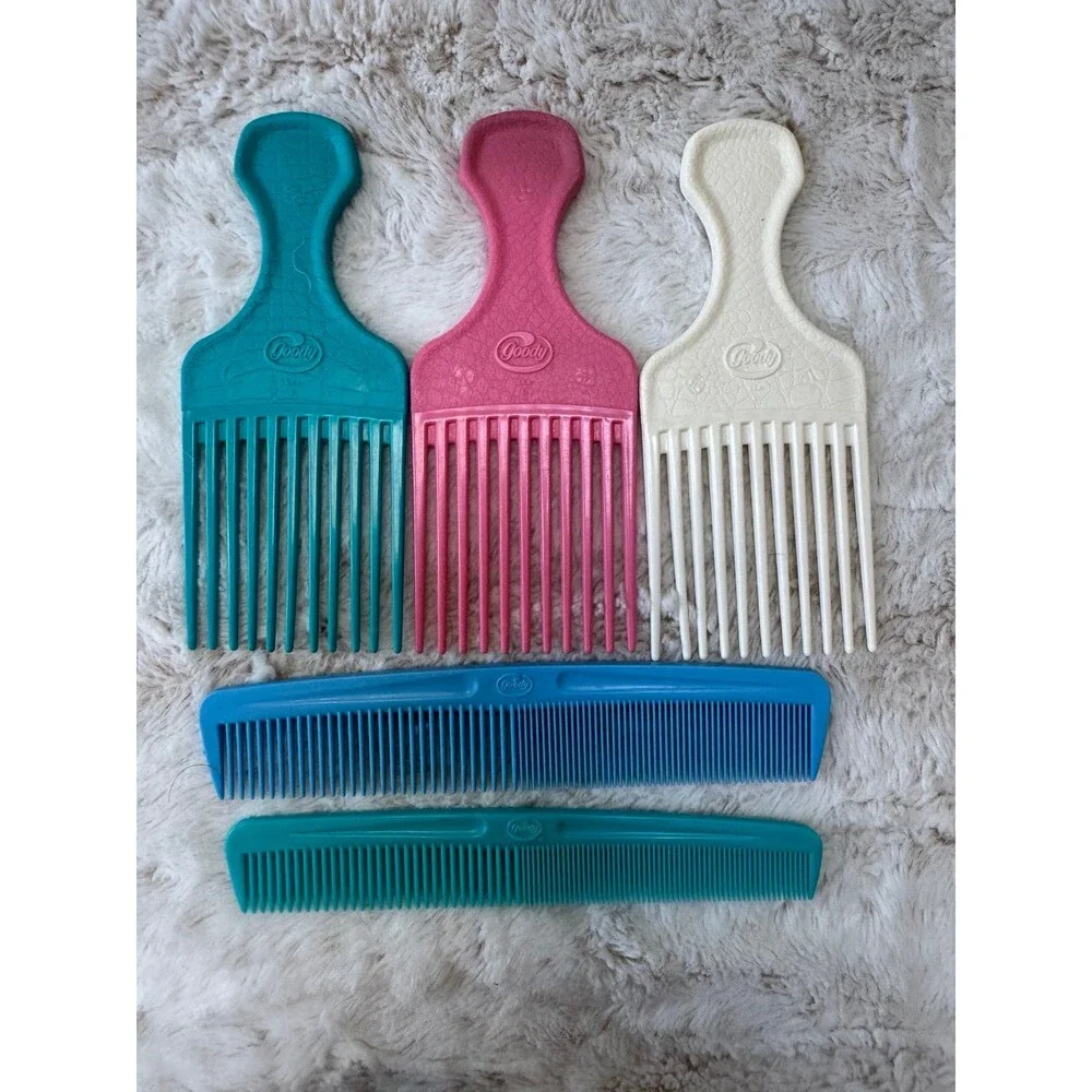 VTG Goody Hair Lift Pick Comb & Styling Combs Lot of 5 Blue, Pink, White, Teal
